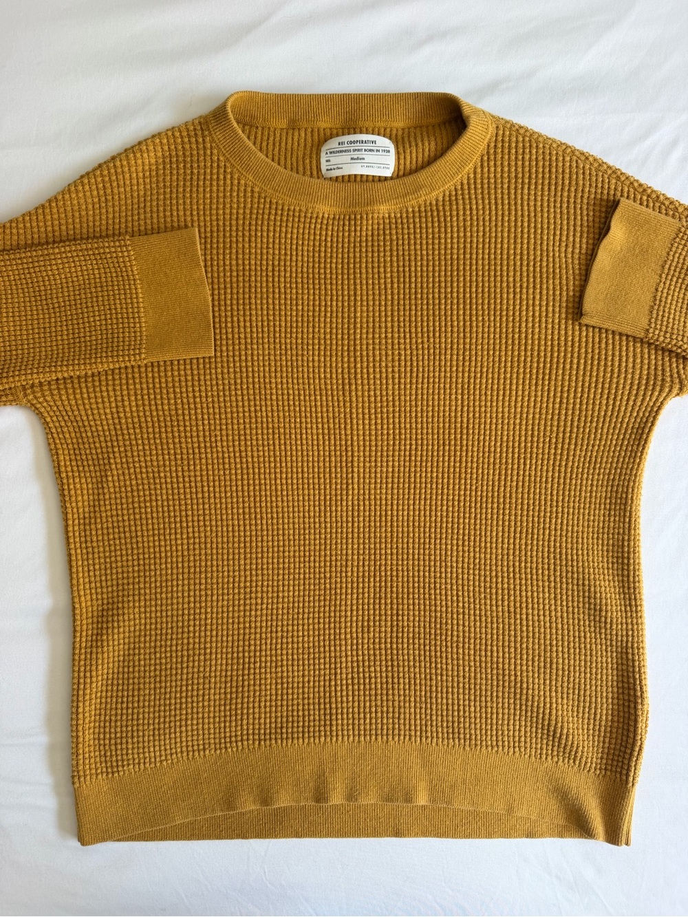 REI Co-op 100% Cotton Wallace Lake Rustic Gold Heather Waffle Crew Neck Sweater
